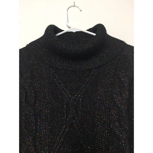 CHARTER CLUB Chunky knit Sweater Black Turtle Neck Metallic size M long sleeve - Picture 9 of 11